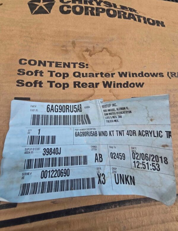 Soft Top Quarter Windows (R/L) Soft Top Rear Window
FIT 2007 TO 2018 Jk